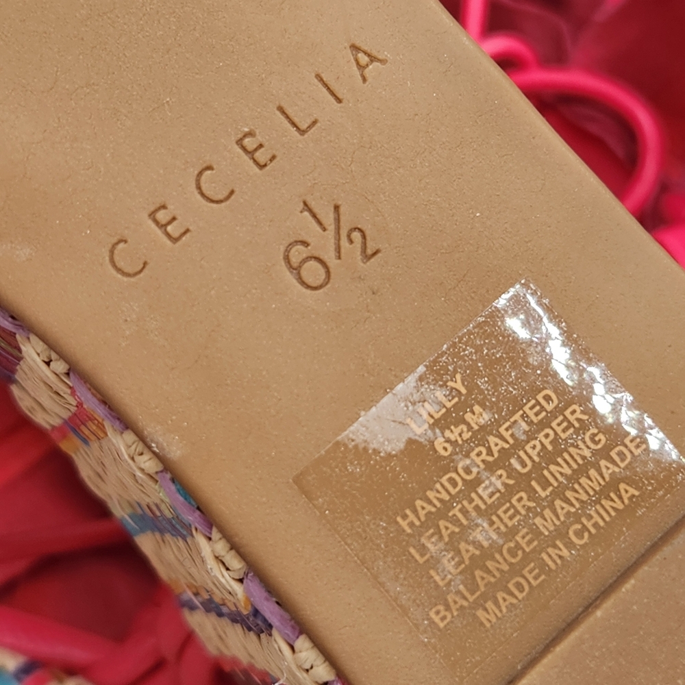 Cecelia Wedge Sandals 6.5 Pink Lilly Chunky Flower Leather Woven Strappy New$180 - Picture 13 of 13